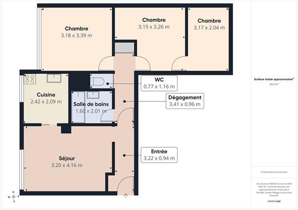 Appartement 3 pièces 55.78 m2