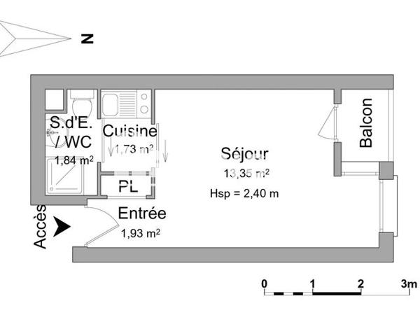 Location Studio 18.85 m² - 27 MAIL FRANCOIS MITTERRAND Rennes 35000