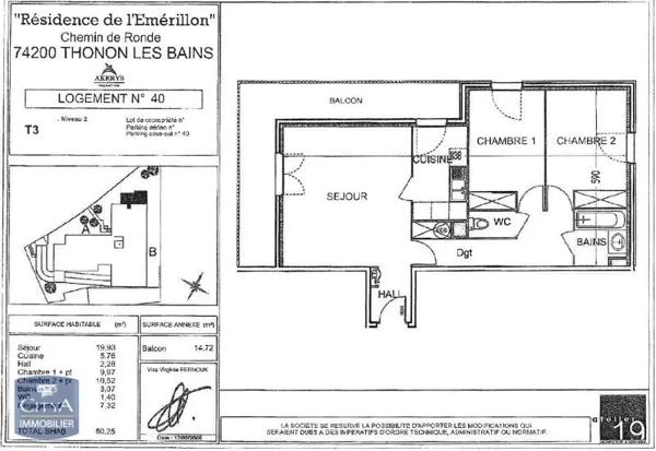 Appartement à louer 3 pièces 60.25m² Thonon-les-Bains (74200)