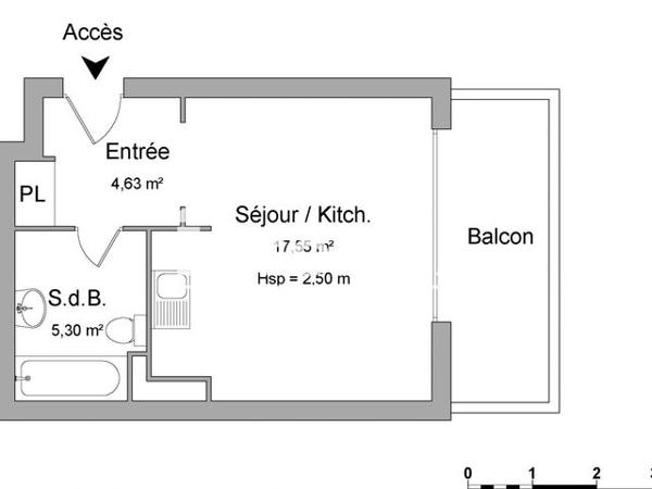 Location Studio 27.48 m² - 21 ALLEE DES FOREURS Talence 33400