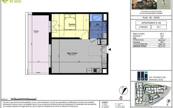 Appartement à vendre    2 pièces • 44,30 m2 Châteauneuf-Grasse