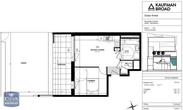 Appartement à louer 2 pièces 37.7m² Saint-Brieuc (22000)