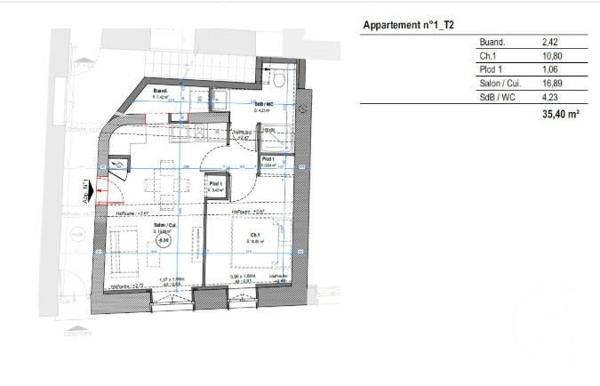 Appartement F2 à vendre  2 pièces - 51,30 m2 ST GENIS LAVAL - 69