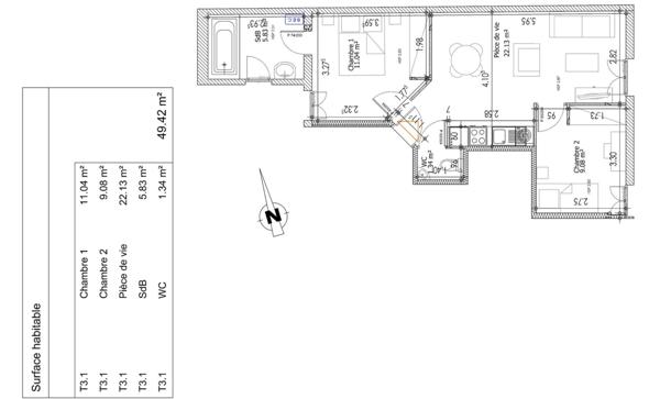 Gare Sud – Plateau de 50 m² à aménager en T3 + parking privatif