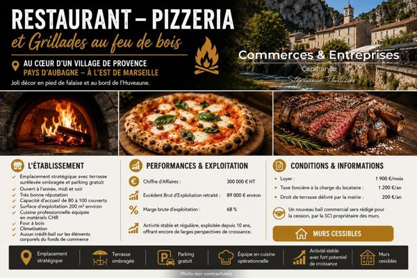 Fonds de commerce Restaurant Pizzeria Grillades Terrasse à céder PAYS D'AUBAGNE (13)