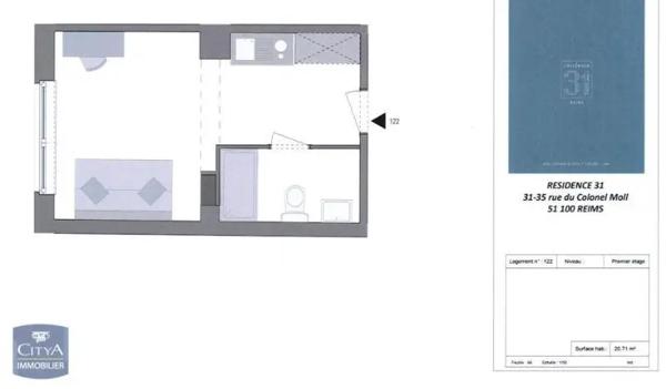 Appartement à louer 1 pièce 20.71m² Reims (51100)