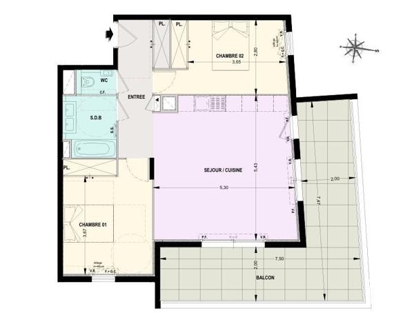 Appartement 3 pièces de 69 m² à Le Cannet (06110)