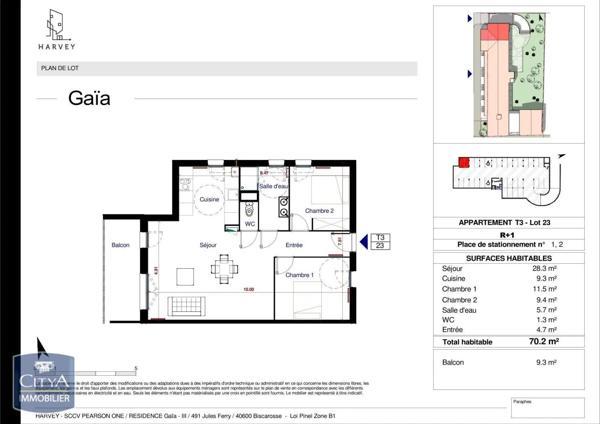 Appartement à louer 3 pièces 70.2m² Biscarrosse (40600)