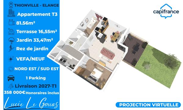 Appartement neuf T3 avec jardin et terrasse à Thionville-Élange – Résidence Villa Sophie