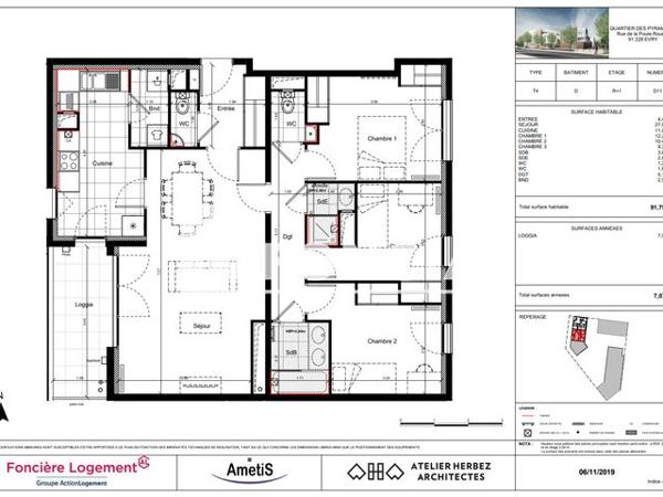 Location Appartement 4 pièces 91.79 m² - 201 RUE DE LA POULE ROUSSE Evry 91000