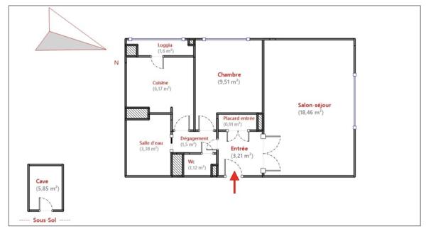 Appartement 2 pièces - 46 m² Exclusivité efficity