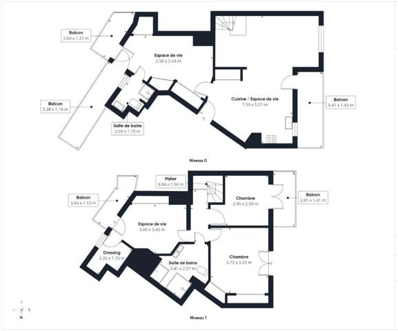 Duplex dernier étage 114m² 4 chambres balcons