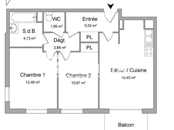 Location Appartement 3 pièces 57.61 m² - 5 ALLEE SAINT SAUVEUR LE VICOMTE Oberhausbergen 67205