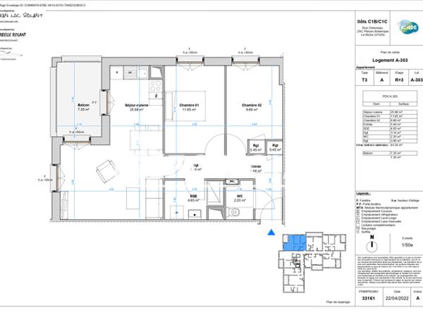 Location Appartement 3 pièces 63.35 m² - 2 RUE GISELE HALIMI La Riche 37520