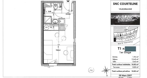 À vendre Studio 18 m² - Villeurbanne 69100