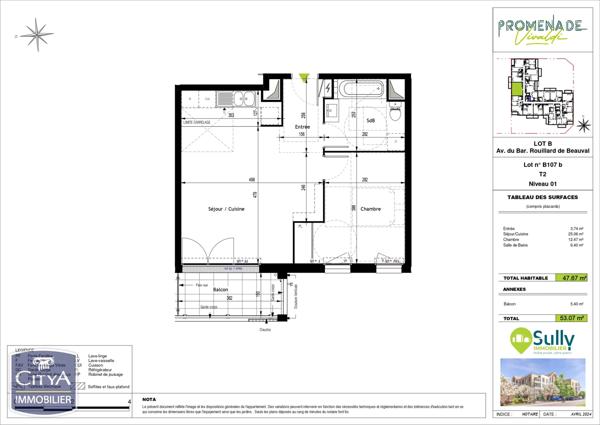 Appartement à vendre 2 pièces 47.67m²