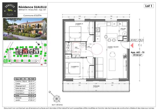 Appartement neuf T3 en rez-de-jardin à vendre à Oletta
