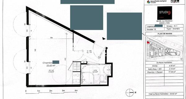 À vendre Studio 25.62 m² - Lyon 69009