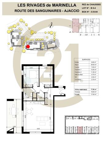 Appartement F3 à vendre  3 pièces - 77,80 m 2   AJACCIO  - 201