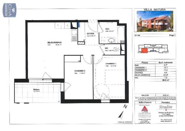 Appartement à louer 3 pièces 59.33m²
