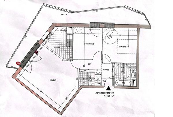 Appartement Noisiel 3 pièce(s) 61.52 m2 + balcon + 2 places de parking