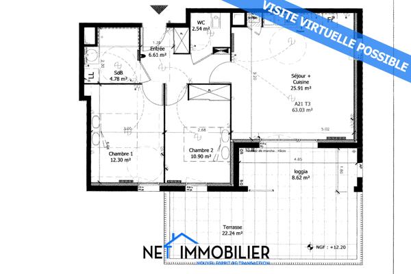 Appt. 3 pièces - 63 m²