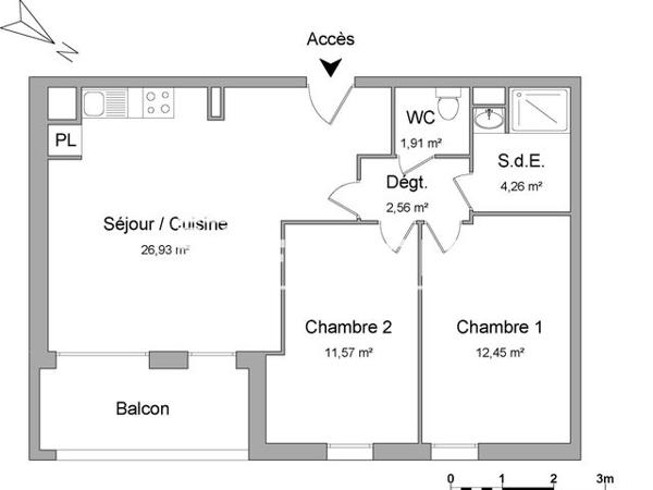 Location Appartement 3 pièces 59.7 m² - RCE LE METROPOLITAIN - APT C208 Villenave D'ornon 33140