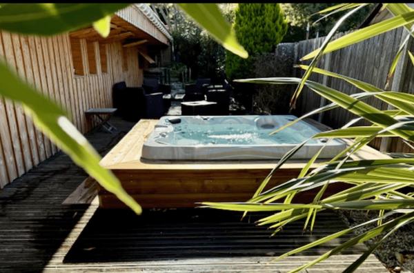 Cap Ferret plage de l’Horizon, jolie villa bois « esprit cabane » à deux pas des dunes et de l’océan avec jardin, solarium et jacuzzi