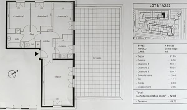DERNIER ÉTAGE T4 (3 chambres) AVEC TERRASSE DE 65 M²