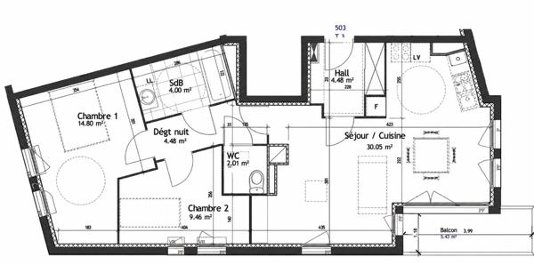 Appartement Lille 70.01 m²