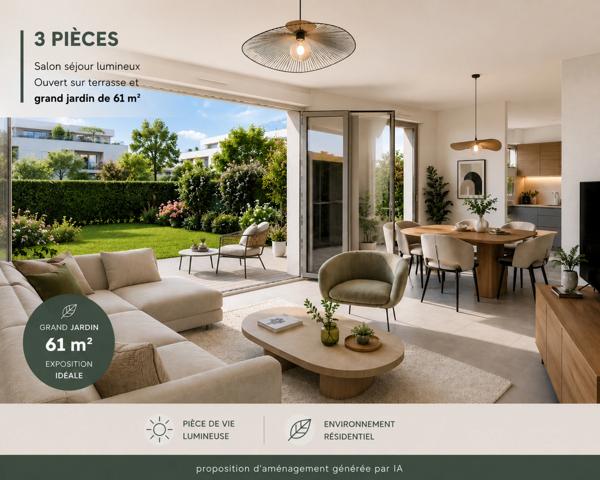 🏡 HUNINGUE – SUPERBE 3 PIÈCES EN REZ-DE-JARDIN AVEC 61 m² D'EXTÉRIEUR