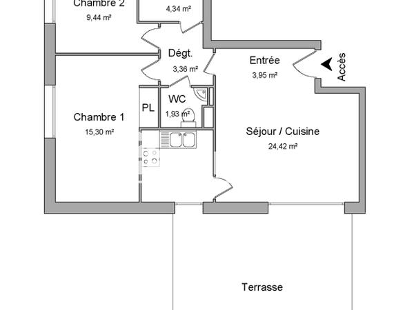 Location Appartement 3 pièces 62.74 m² - 64 ROUTE DU RHIN Strasbourg 67000