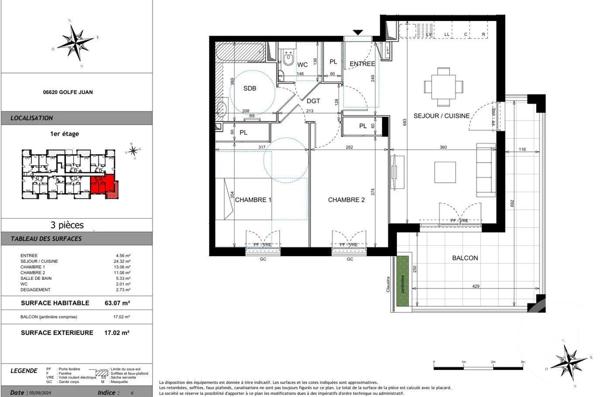 Appartement à vendre  3 pièces - 63,07 m2 LE GOLFE JUAN - 06