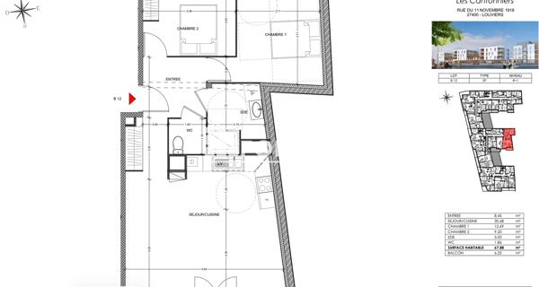 Location Appartement 3 pièces 67.88 m² - Louviers 27400