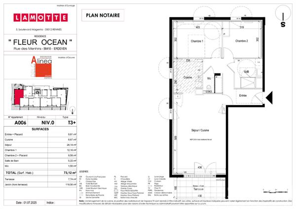 À vendre à Erdeven - Appartement 3 pièces - Programme neuf - Centre ville