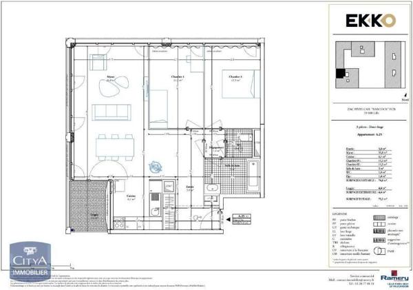 Appartement à louer 3 pièces 74.8m²