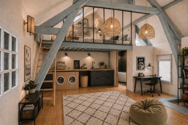 Ancienne grange du XIXe siècle entièrement climatisée réinventée en maison-loft d’architecte