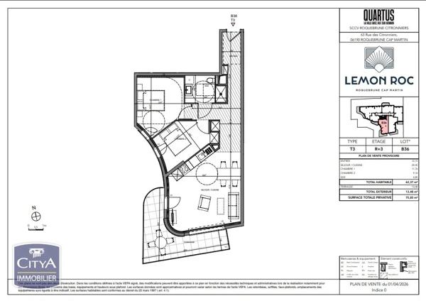 Appartement à vendre 3 pièces 62.37m² Roquebrune-Cap-Martin (06190)