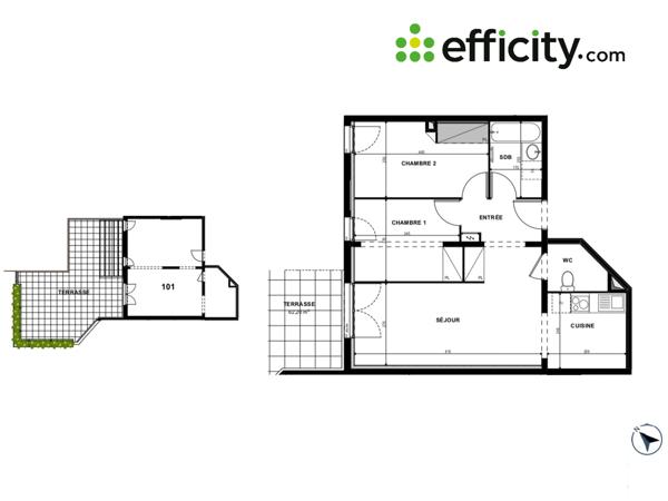 Appartement 3 pièces - 57 m² Exclusivité efficity