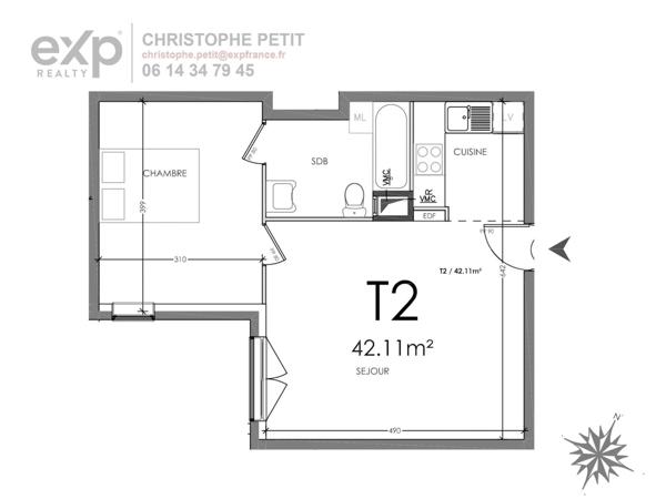 Appartement T2, 42 m²