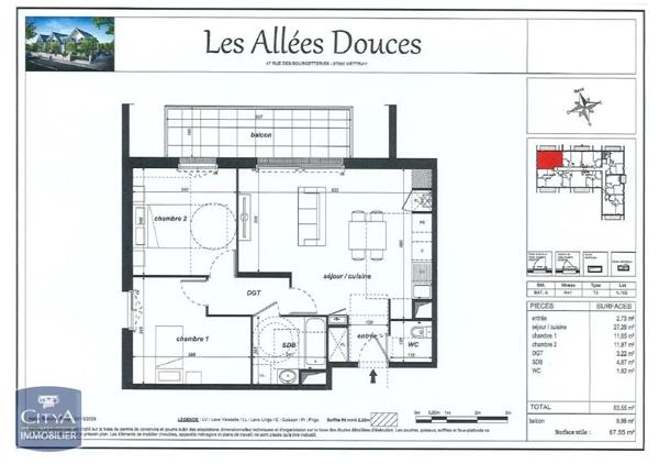 Appartement à louer 3 pièces 63.55m²