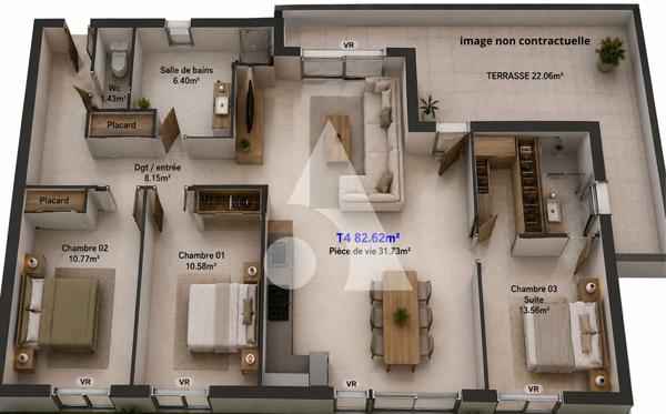 Appartement 4 pièces 82.62 m2