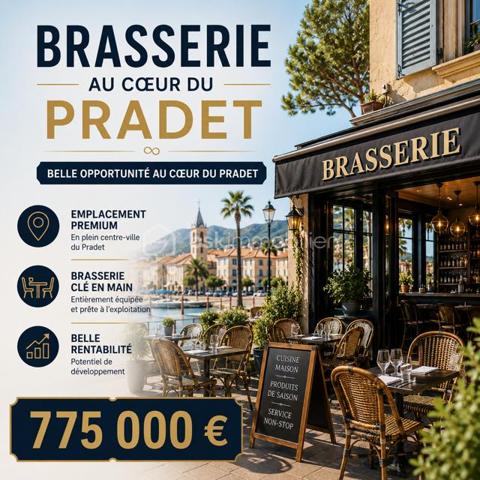 Vous recherchez un établissement avec un véritable potentiel de développement dans un secteur dynamique et recherché ? 
Cette brasserie / fonds de commerce bar située au cœur du Pradet représente une opportunité à ne pas laisser passer.

Idéalement implantée à deux pas des commerces de proximité et dans l’un des secteurs les plus fréquentés de la commune, cet établissement bénéficie d’un emplacement stratégique offrant une visibilité optimale et une fréquentation régulière tout au long de l’année.

L’établissement comprend :
✔ Une grande terrasse extérieure pouvant accueillir plus de 70 couverts
✔ Une salle intérieure ainsi qu’une terrasse fermée totalisant environ 50 couverts supplémentaires
✔ Une cuisine entièrement équipée et parfaitement adaptée à une activité de restauration sur place
✔ Une configuration idéale permettant également l’organisation d’événements privés, repas de groupe ou soirées à thème
✔ Un bail commercial stable en place
✔ De nombreuses places de stationnement à proximité immédiate
✔ Atout supplémentaire : espace PMU intégré, créant une clientèle récurrente et une activité soutenue au quotidien

Cet établissement offre de nombreuses possibilités de développement : brasserie, restaurant à thème, bar à ambiance ou encore activité de traiteur événementiel.

Son excellente rentabilité et son fort potentiel en font une opportunité idéale pour un professionnel du secteur ou un investisseur souhaitant développer une activité prometteuse.

📉 Ancien prix : 810 000 €
✨ Nouveau prix : 775 000 €

Et surtout : se positionner dès maintenant permet de profiter d’une période clé avant la forte saison, avec une passation facilitée et un accompagnement des dirigeants actuels pendant une période stratégique d’activité.

Une affaire avec un véritable potentiel de croissance. Ne laissez pas passer cette occasion.

📞 Contactez-moi pour davantage d’informations au 07 45 05 29 94.