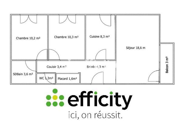 Appartement 3 pièces - 61 m²