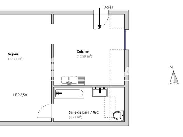 Location Studio 32.43 m² - 7 RUE DU MARECHAL LECLERC Chartres 28000