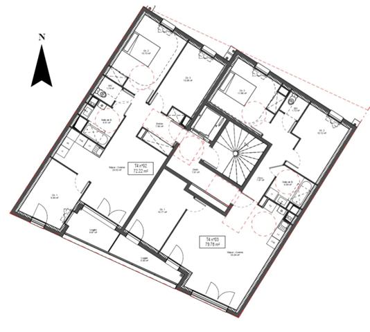 appartement T4 neuf à vendre ROUEN Jardin des Plantes, surface hab 79.80 m2 + loggia 5.40 m2 + parking ext.