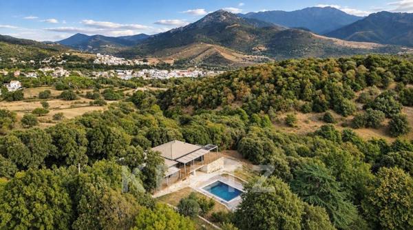 Villa contemporaine en bois et pierre, au cœur des montagnes corses