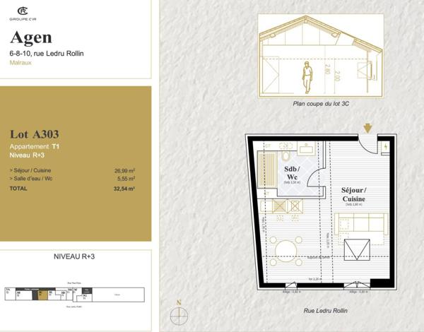 Location Studio 32.54 m² - Agen 47000