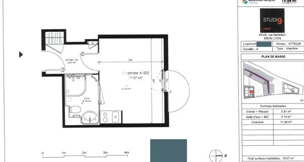 À vendre Studio 19.07 m² - Lyon 69009