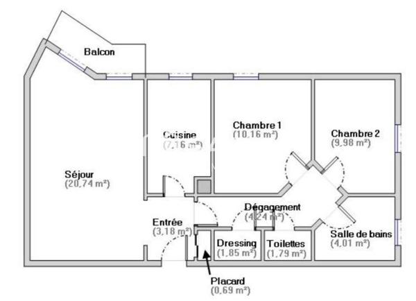 Appartement avec balcon, cave et parking